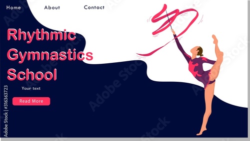 Women rhythmic gymnastics with ribbon Sport Life. Flat Vector Illustration, Design for Banner, Poster, Header, Advertising. Young Female Healthy Lifestyle Concept. rhythmic gymnastics landing page.