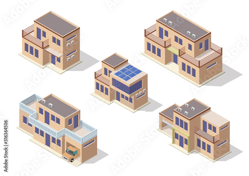 Vector isometric icon set or infographic elements representing modern houses