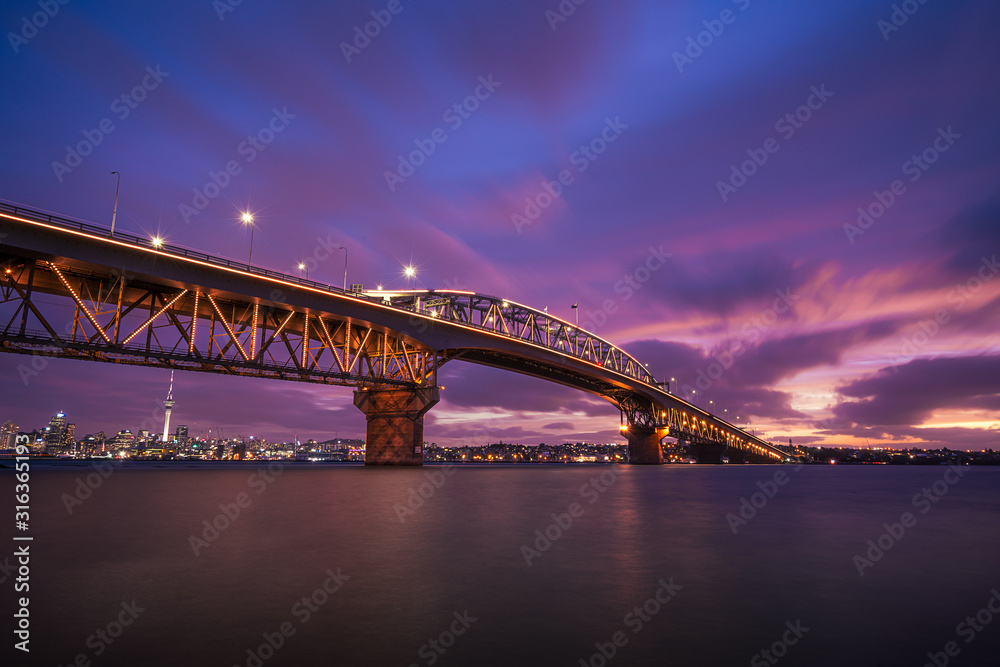 Sunset over Auckland Harbour Bridge, New zealand