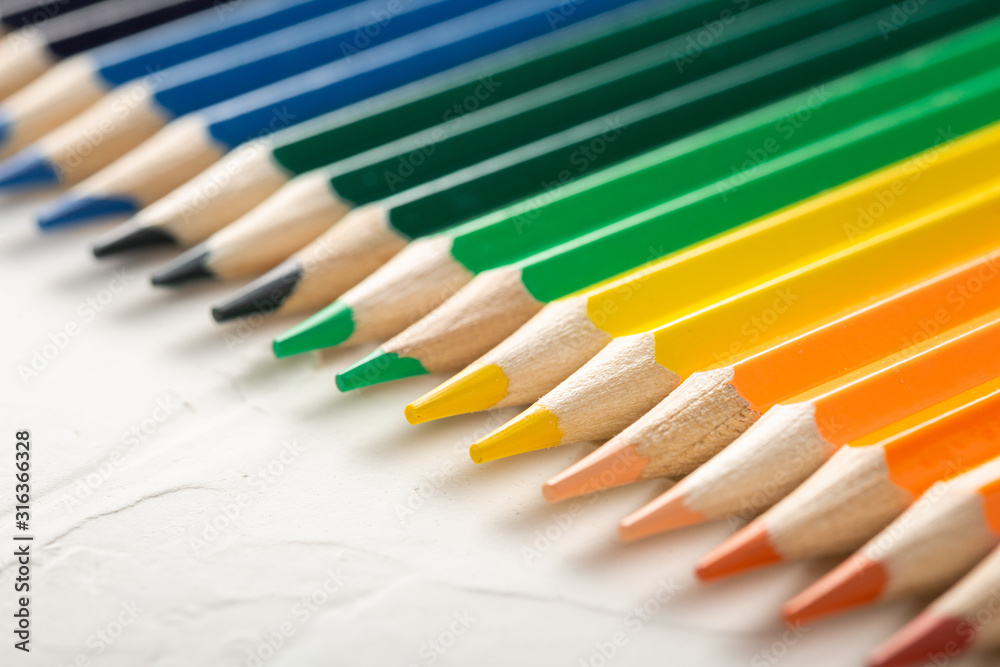 colored pencils on white close-up in macro colored pencils on white close-up in macro