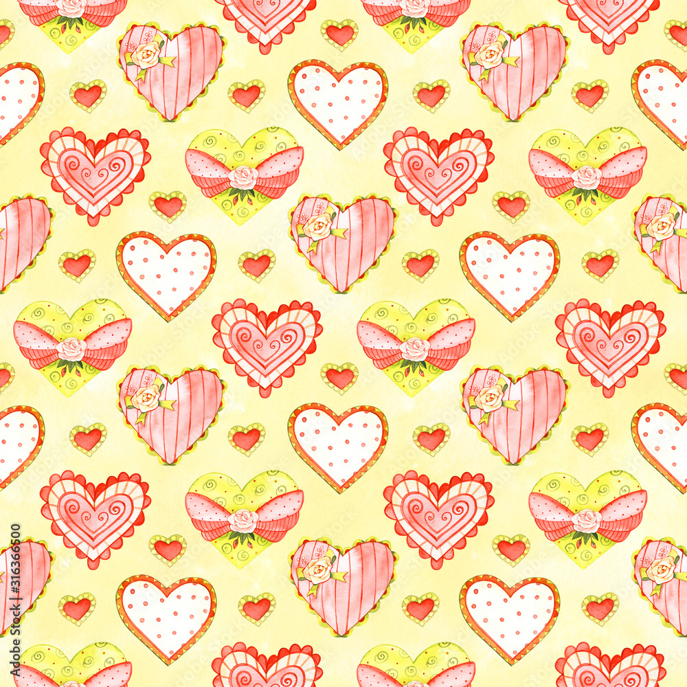 Fototapeta premium Pattern bouquet heart flowers valentines day easter illustration isolated white background textile greeting card