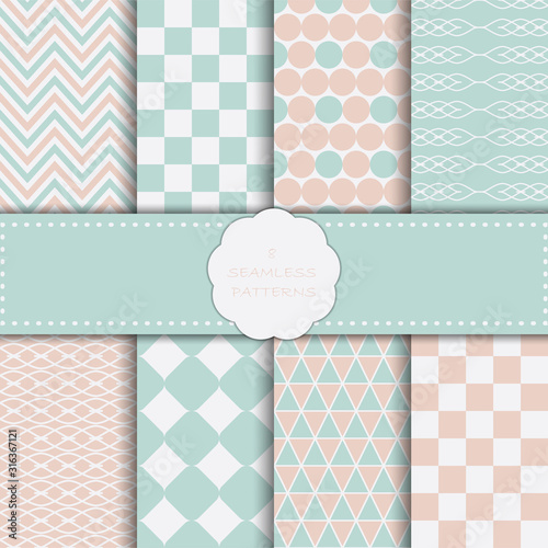 Set of 8 delicate geometric seamless patterns.