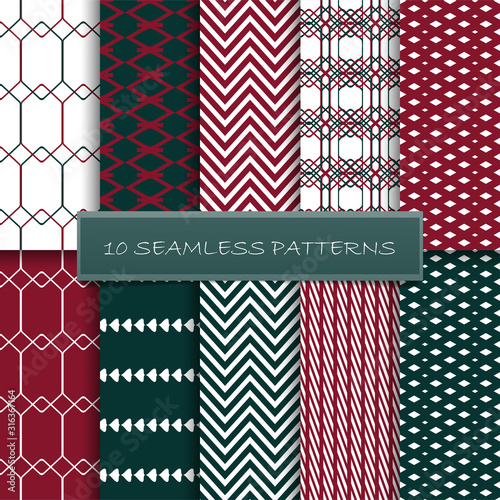 Set of 10 Abstract seamless patterns.Color seamless vector backgrounds.