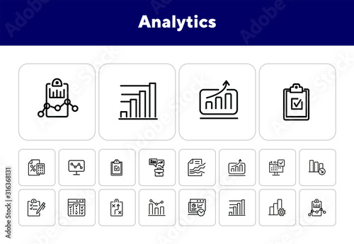 Analytics line icon set. Graph, diagram, chart. Analysis concept. Can be used for topics like business, marketing, planning, startup