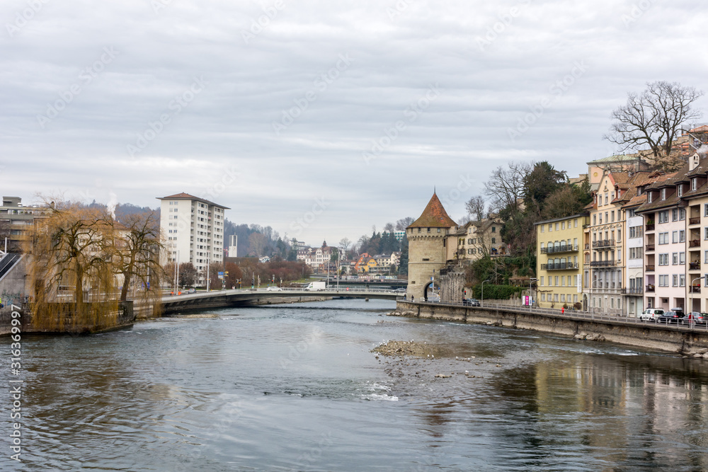 Naklejka premium old buildings in lucerne, switzerland