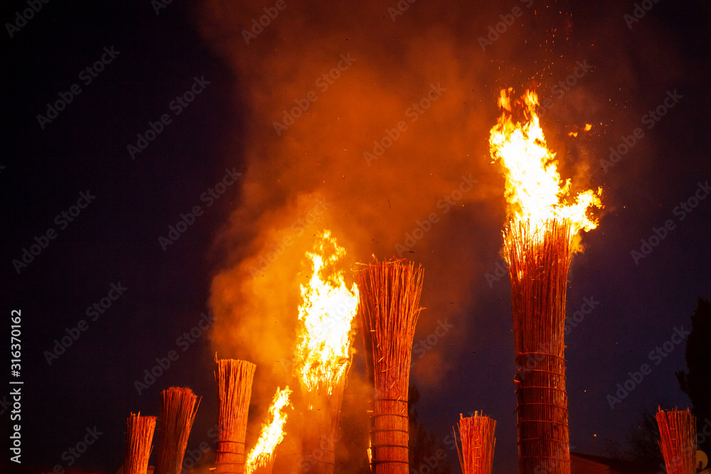Fara Filiorum Petri, Chieti, Abruzzo, Italy, Europe - January 16 2020: The folklore festival of Farchie in Fara Filiorum Petri in Saint Anthony of Abate day. Fire ritual of pagan origins.