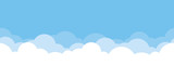 Cute white cloud on bright blue sky bottom border seamless pattern.