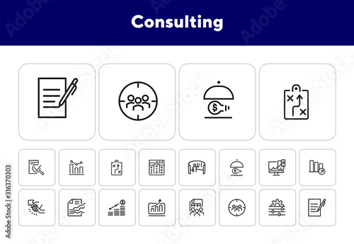 Consulting line icon set. Graph, chart, analysis. Business concept. Can be used for topics like marketing, finance management, startup