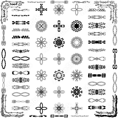 Dividers, borders, swirls, dividing and scrolls isolated on white background. Vector illustration