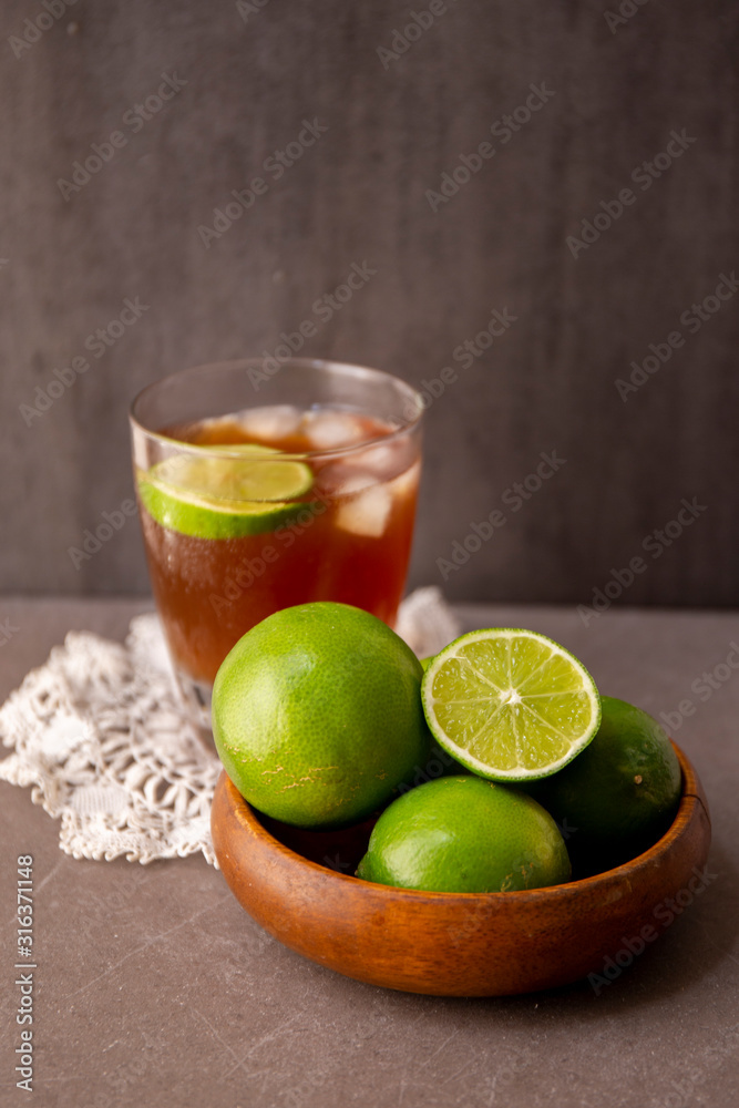 Fototapeta premium Fresh Kombucha with lime and ice