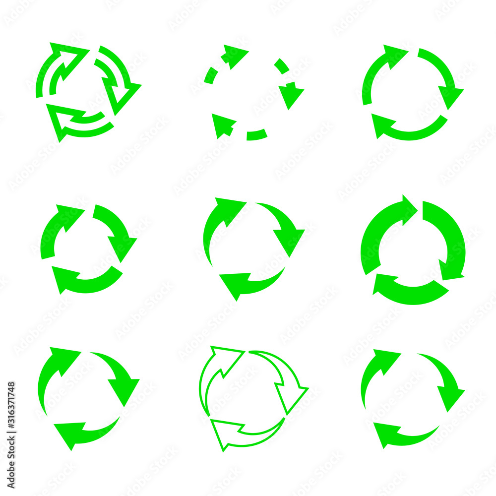 Fototapeta premium Vector recycle arrows. Set of icons.