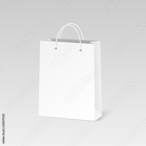Paper bag. White empty shopping bag.