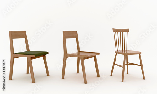 3d render of wooden chairs