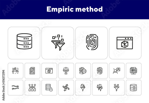 Empiric method line icon set. Fingerprint, data safety, face detection. Modern technology concept. Can be used for topics like data storage, app development, filter