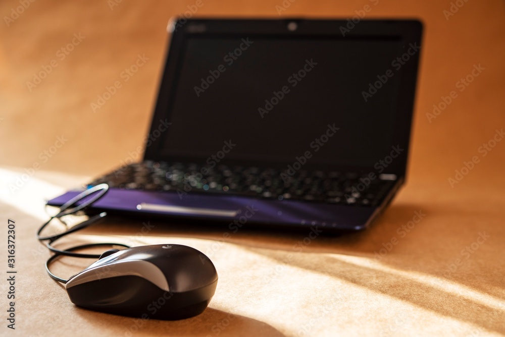 brown computer mouse and laptop brown computer mouse and laptop