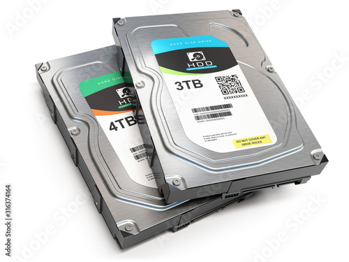 Hard disk drive HDD of different size isolated on white.