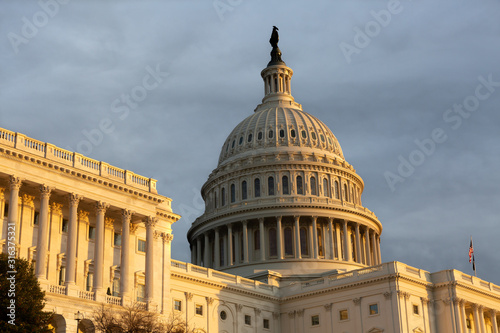 Washington DC Capitol golden light with textured sky background