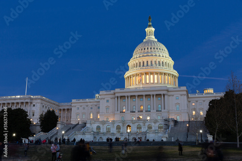 Washington DC Capitol golden light with blue sky background