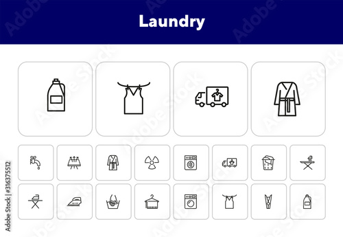 Laundry line icon set. Bleach, washer, washing machine. Household concept. Can be used for topics like housekeeping, home appliance, service