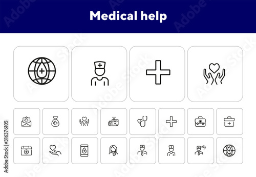 Medical help icon set. Hospital concept. Vector illustration can be used for topics like apothecary, hospital, drug company