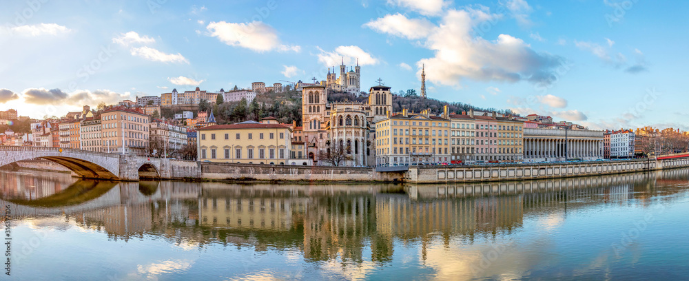 Cathedral Saint Jean and Basilica Notre-Dame de Fourviere, iconic symbols of Lyon, Rhone, France