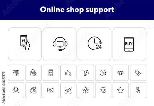 Online shop support icon set. Product delivery concept. Vector illustration can be used for topics like shopping, buying, online store