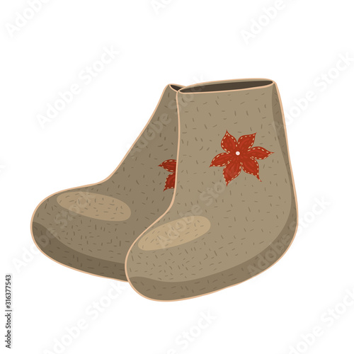 Russian felt boots isolated on white background. Vector image.