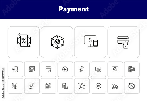 Payment line icon set. Income, smartphone, credit card, POS terminal. Business concept. Can be used for topics like online transaction, contactless cards, banking