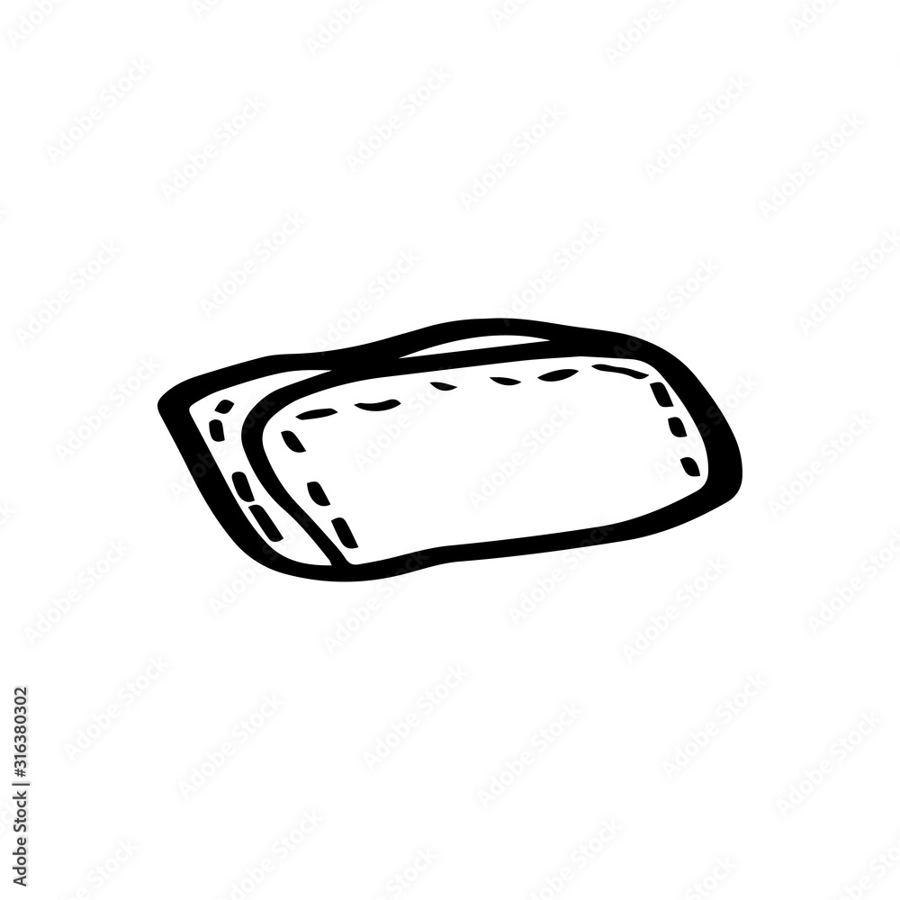 Natural cotton towel in doodle style isolated on white background. Zero waste recycling concept.