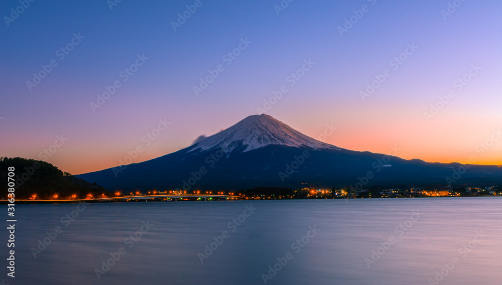 Twilight Mount Fuji by the lake Kawaguchiko, Japan