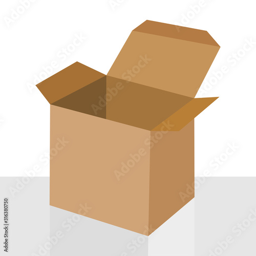 Open cardboard box isolated on white background, vector illustration