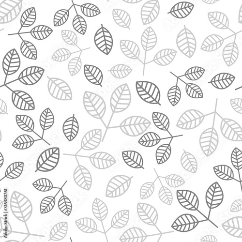 gray tender plants, branches and leaves, seamless pattern, fabric design, vector illustration