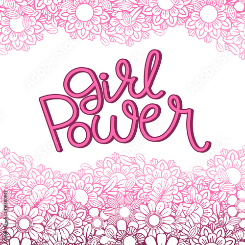 Girl Power hand drawn lettering. Feminism quote and woman motivational slogan. Isolated on white background. Vector illustration. Perfect for prints, t-shirts, cards and posters
