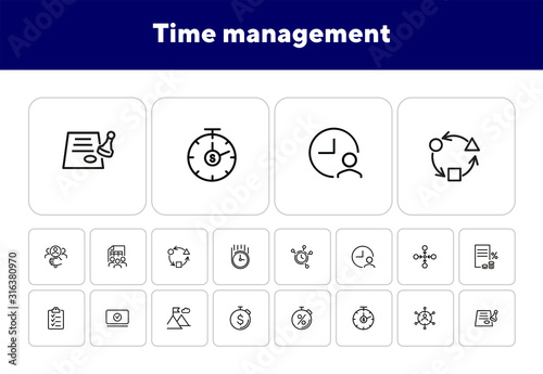 Time management line icon set. Clock, watch, stopwatch. Business concept. Can be used for topics like deadline, planning, startup