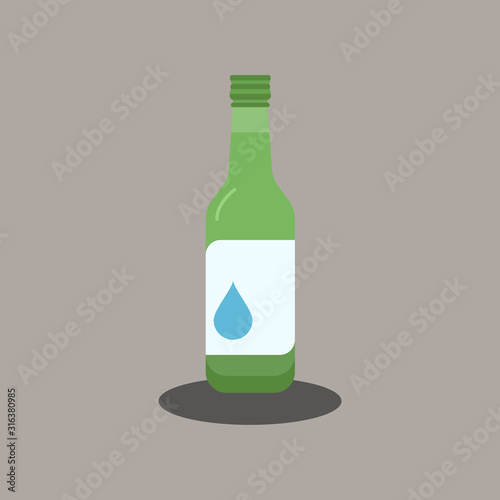 Flat icon of Soju, famous clear, colorless distilled beverage of Korean origin