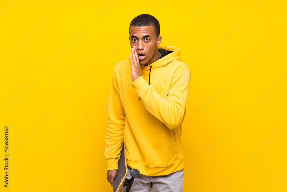 African American skater man whispering something African American skater man whispering something