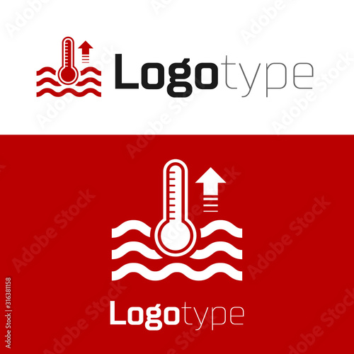 Red Water thermometer measuring heat and cold icon isolated on white background. Thermometer equipment showing hot or cold weather. Logo design template element. Vector Illustration