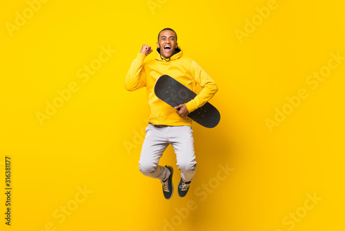 Afro American skater man over isolated white background