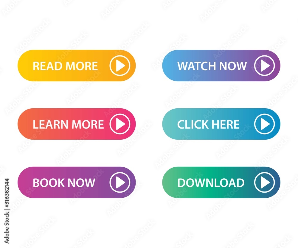 Set of modern buttons for website and user interface. Gradient Buttons. Set of modern buttons for website and user interface. Gradient Buttons.
