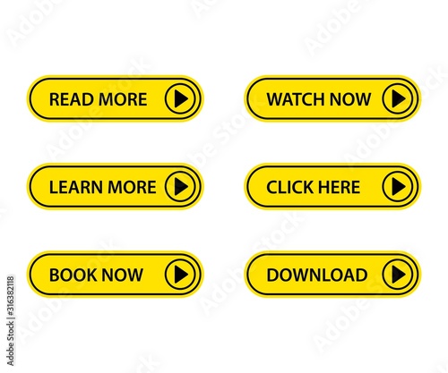 Yellow modern style button set. Vector illustration of a modern style flat.