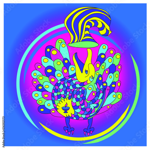 Psychedelic eagle under the hat. Symbol of the occult.