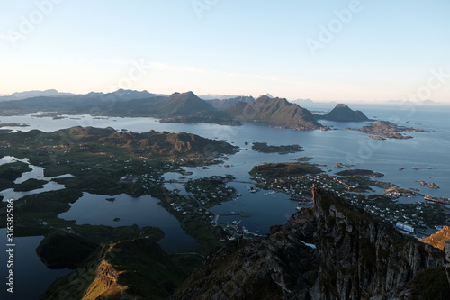 Lofoten islands in north of norway. Ballstad town in vestvagoya islands. Typical norwegian architecture and lofoten vies photo