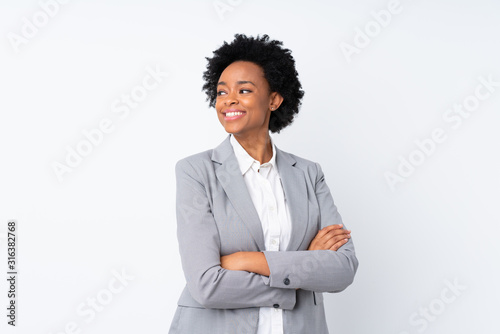African american business woman over isolated white background laughing