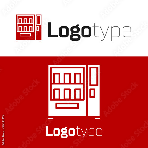 Red Vending machine of food and beverage automatic selling icon isolated on white background. Logo design template element. Vector Illustration
