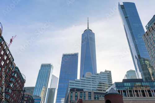 Lower Manhattan Skyline with Modern Glass Skyscrapers
