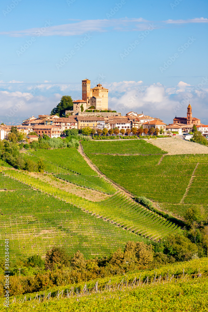 View of the village of Serralunga d`Alba and the wonderful Langa, italy