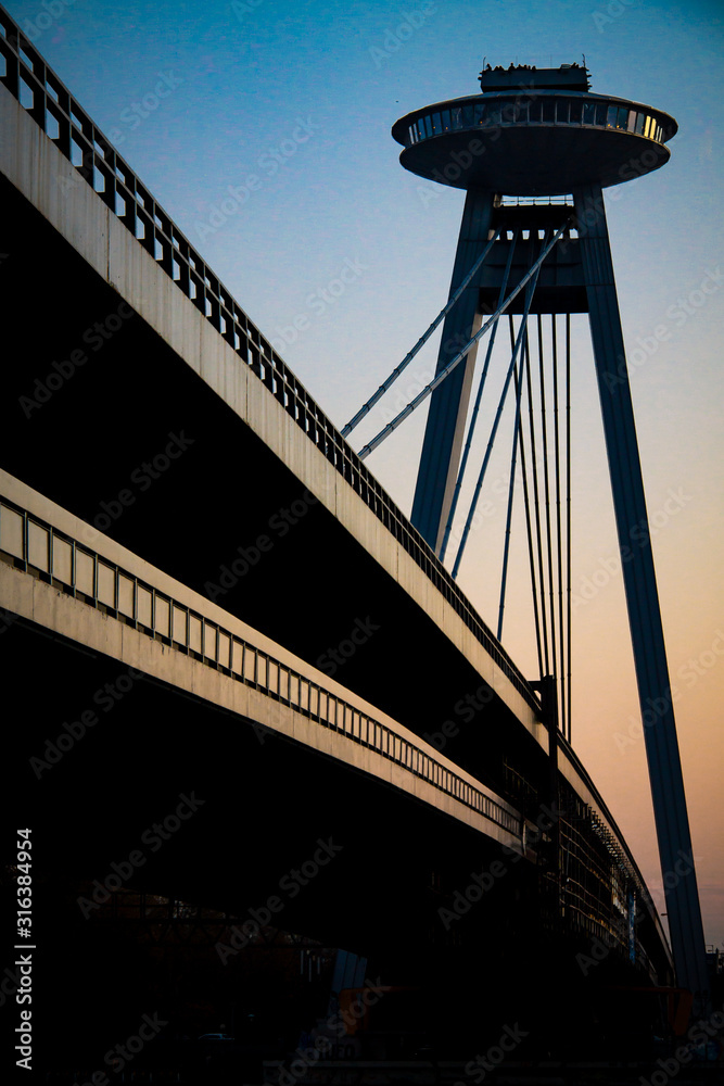 Ufo bridge in Bratislava during sunset