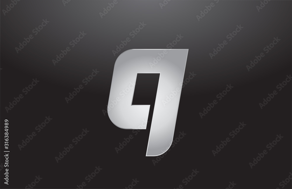 metal alphabet letter silver Q grey logo business company design icon template