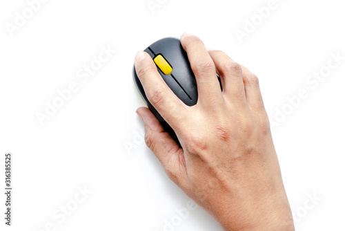 Girl hand clicking on computer mouse with business concept for successfully.