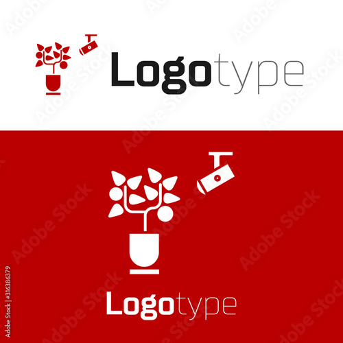 Red Smart farming technology - farm automation system in app icon isolated on white background. Logo design template element. Vector Illustration